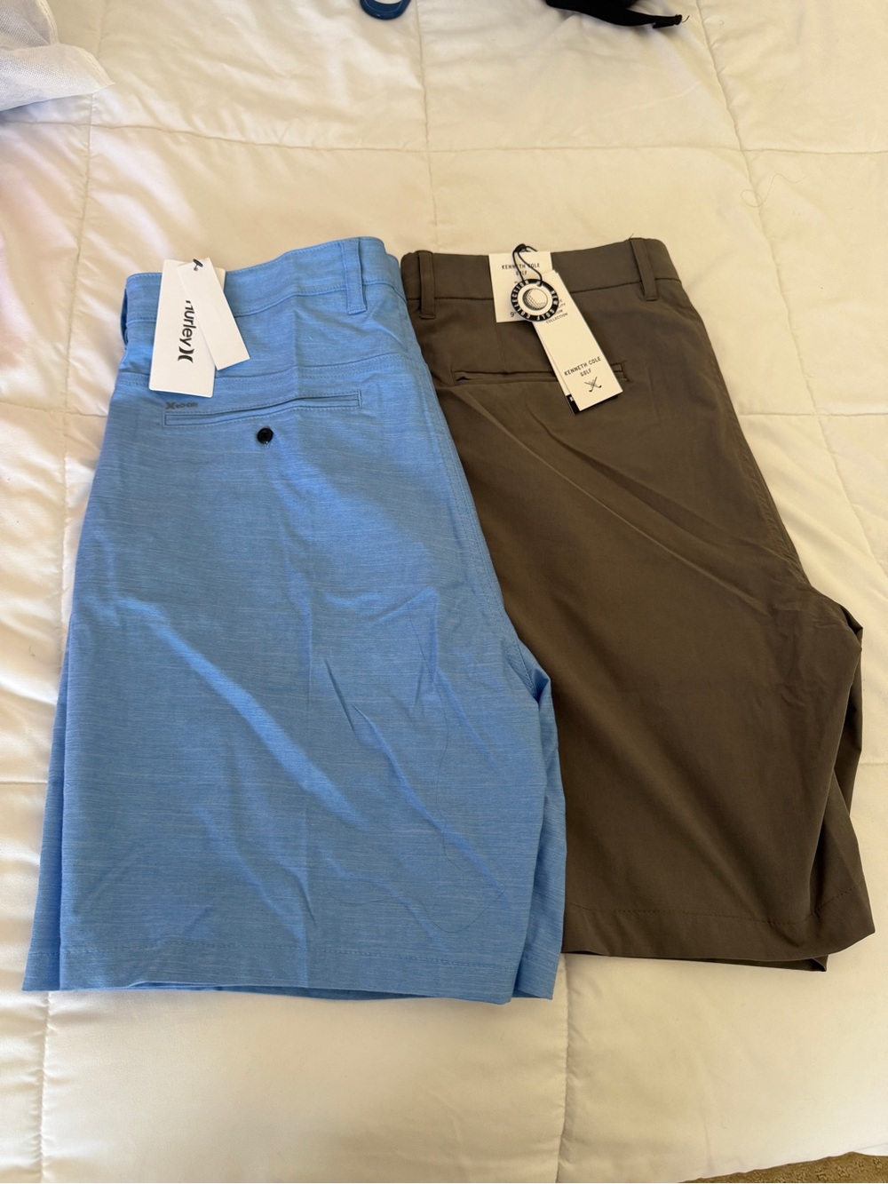 Hurley Men's Sky Blue and Brown Flat Front Shorts